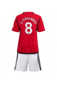 Manchester United Bruno Fernandes #8 Jalkapallovaatteet Lasten Kotipeliasu 2023-24 Lyhythihainen (+ Lyhyet housut)